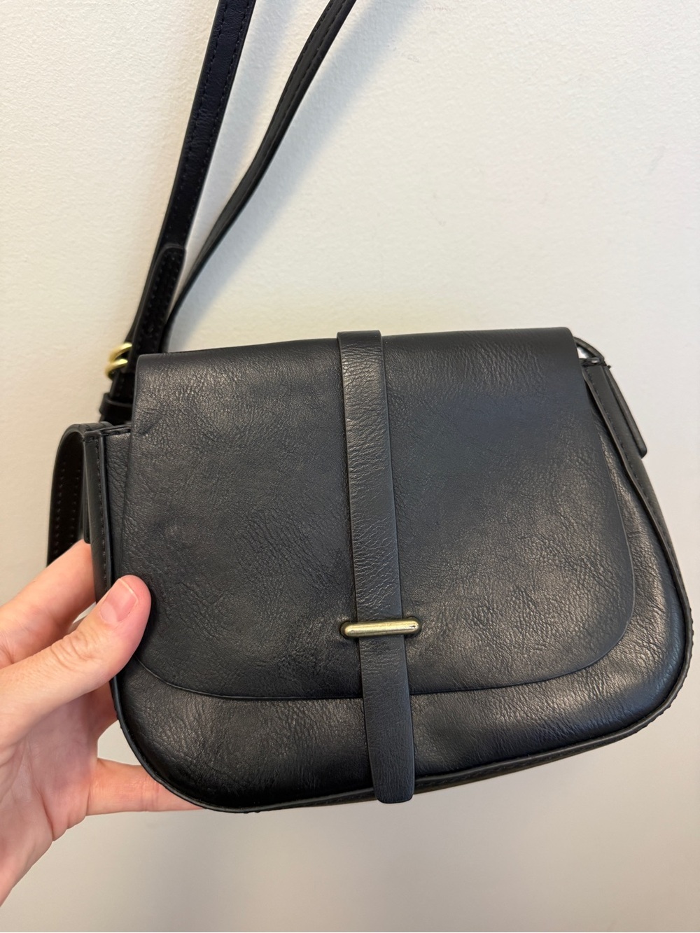 GAP Black Leather Crossbody with Brass Accent